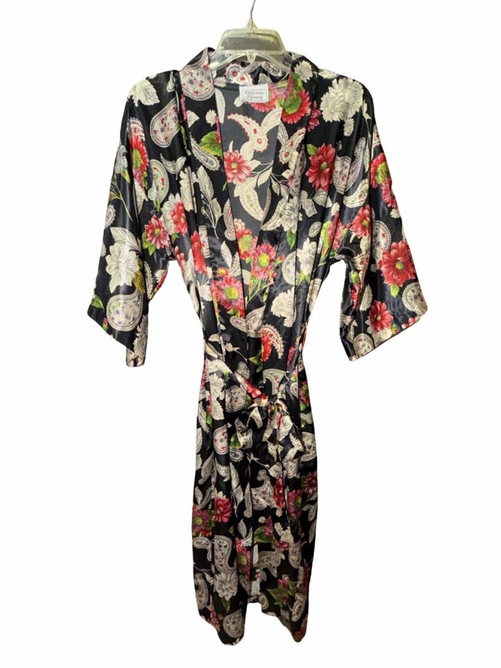 California Dynasty Vintage Paisley Floral Satin Shimmer Maxi Robe Medium Silky